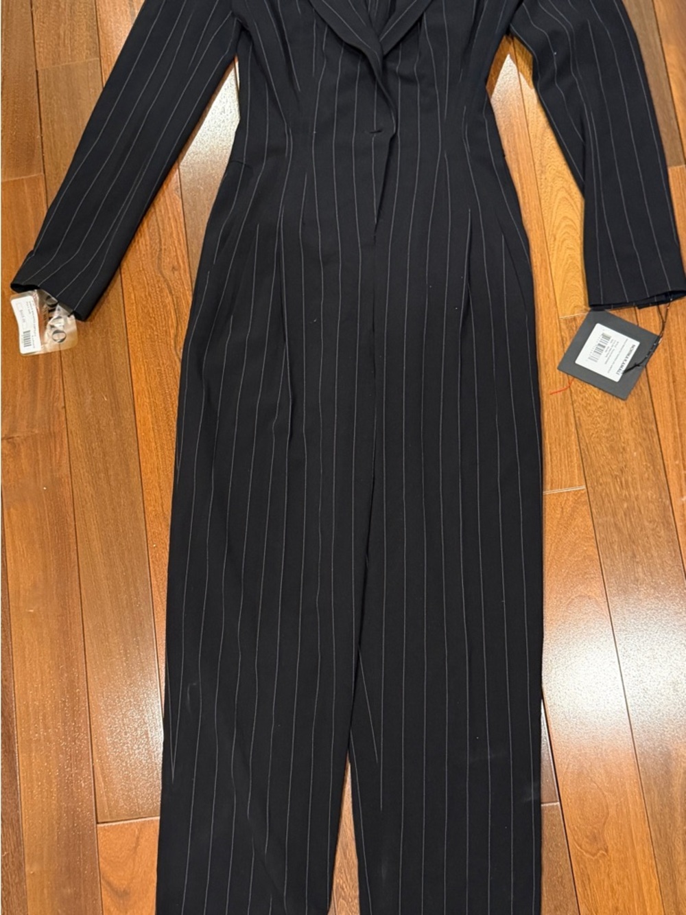 Single breasted tapered leg Jumpsuit color: pinstripe